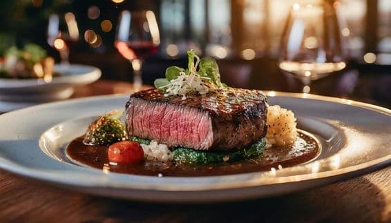 Krásne servírovaný stredne prepečený steak.