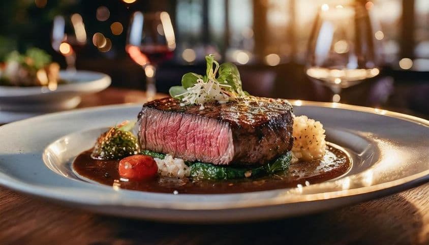 Krásne servírovaný stredne prepečený steak.