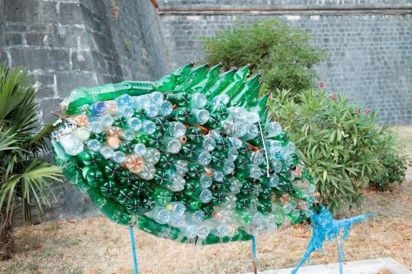 Ryba zlepená z plastových fliaš.