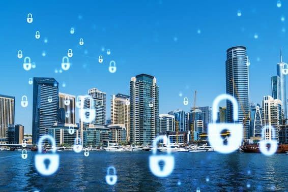 Dubajský obchodný centrum, projektovaný s visiacimi zámkami.