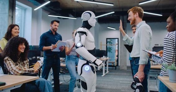 Humanoidný robot vykonávajúci jednoduché úlohy.