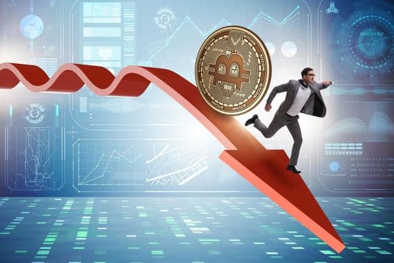 Bitcoin prenasledovaný obchodníkom počas poklesu ceny kryptomeny.