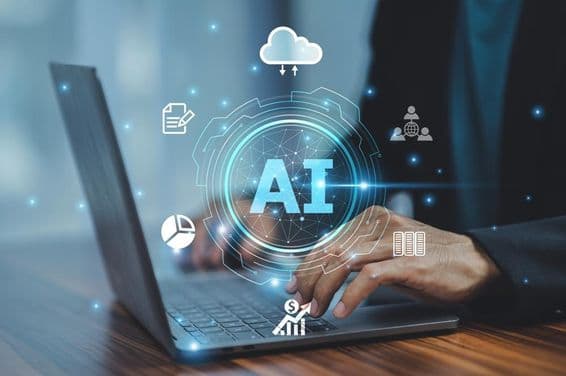 Podnikateľ používa technológiu umelej inteligencie.