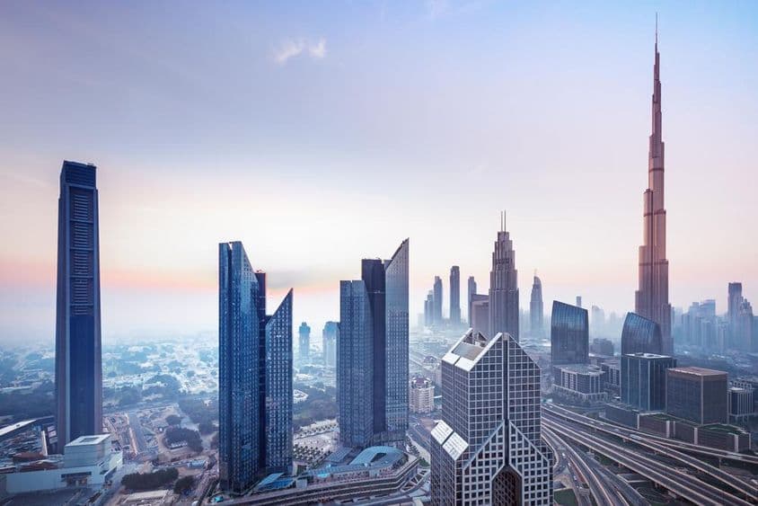 Letecký pohľad na centrum Dubaja, Spojené arabské emiráty.