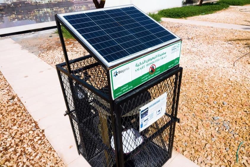 Abú Zabí, ulica s priemyselným vybavením na likvidáciu komárov.