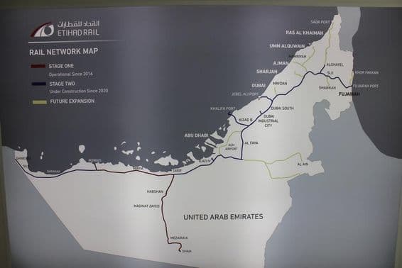 Mapa železnice Etihad Rail.