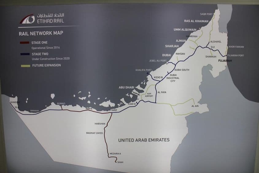 Mapa železnice Etihad Rail.