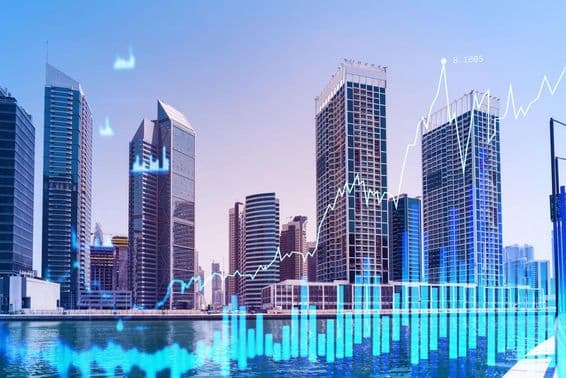 Mrakodrapy v obchodnej štvrti Dubaja.