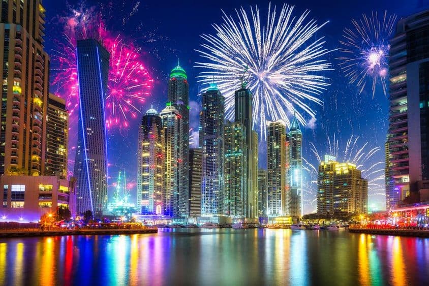 Novoročné ohňostroje v Dubaji, Spojené arabské emiráty.