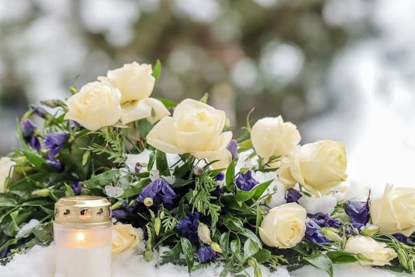 Krásna kytica modrých a bielych kvetov.