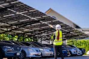 Solárne panely poskytujúce tieň a udržateľnú energiu.