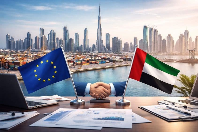 EÚ-SAE podanie rúk v prístave Dubai: začiatok novej obchodnej éry.