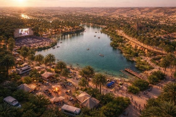 Panoráma púštnej oázy Al Layan.