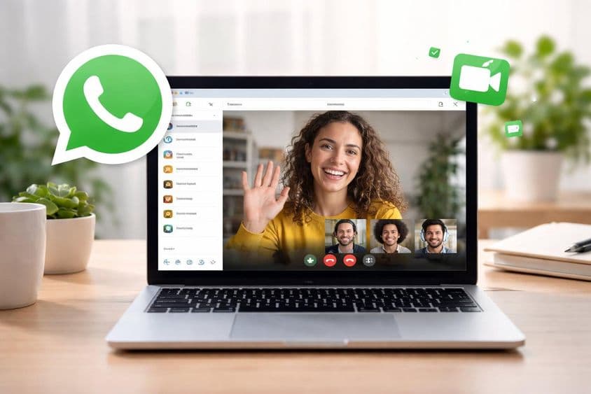 Obrazovka videohovoru v WhatsApp Web.
