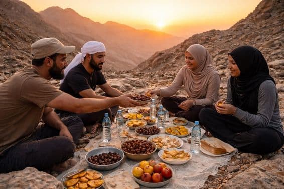 Západ slnka Iftar v horskom tichu