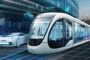 Elektrická železničná tramvaj v centre Dubaja