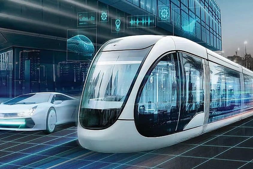 Elektrická železničná tramvaj v centre Dubaja