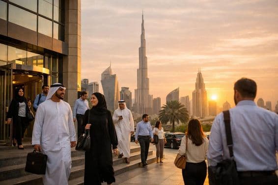 Cestujúci sa vracia domov po práci v kancelárii za súmraku.