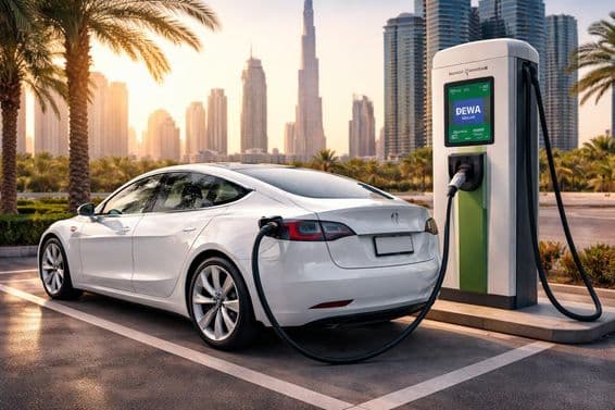 Moment nabíjania elektrického auta v Dubaji