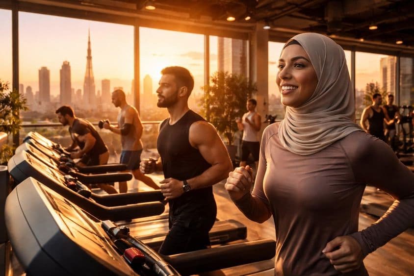 Zlatá hodina cvičenia v Dubaji.