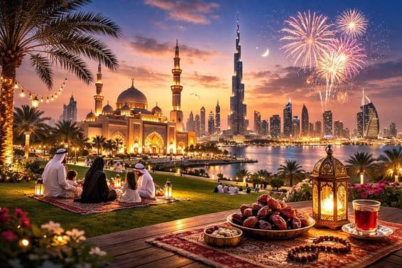 Oslava Eid, panoráma Dubaja
