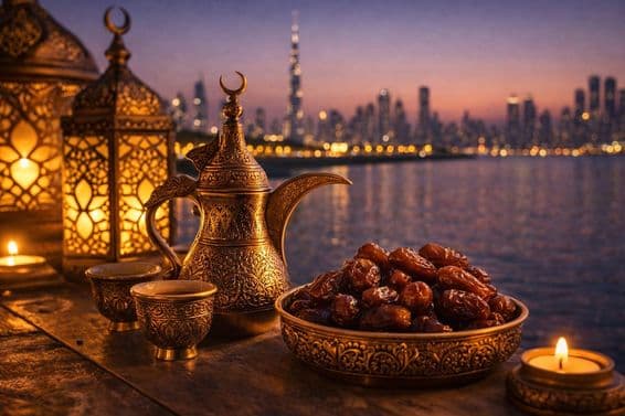 Ramadánske svetlá pri brehoch Dubaja.