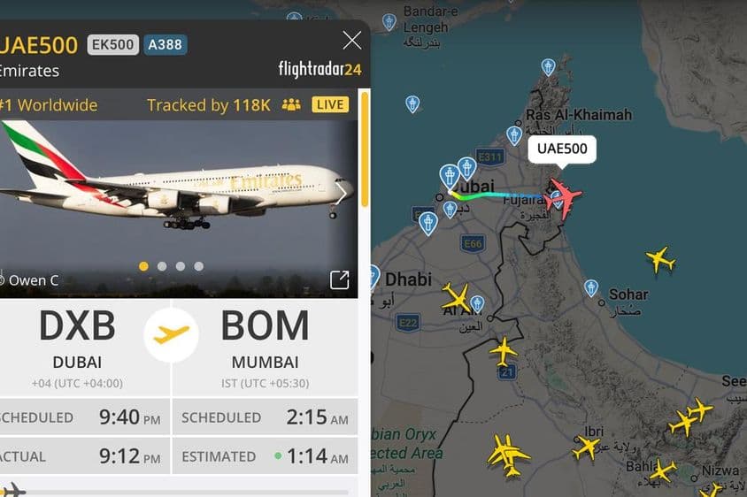 UAE500 živé sledovanie letu v mape