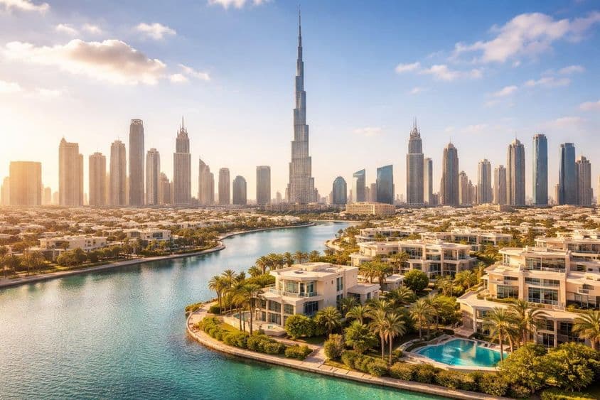 Panoramatický pohľad na luxusné nehnuteľnosti v Dubaji