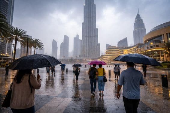 Búrka medzi dubajskými mrakodrapmi