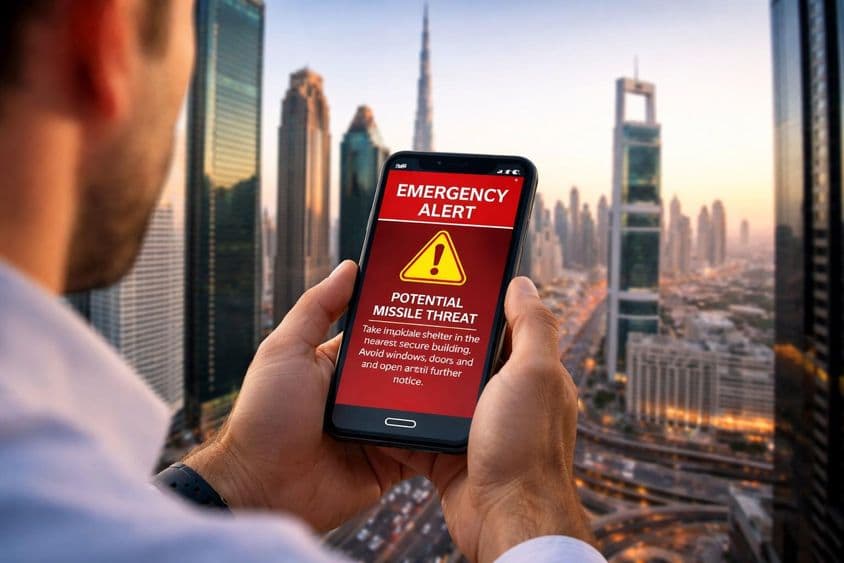 Mobilné upozornenie s Dubajom v pozadí