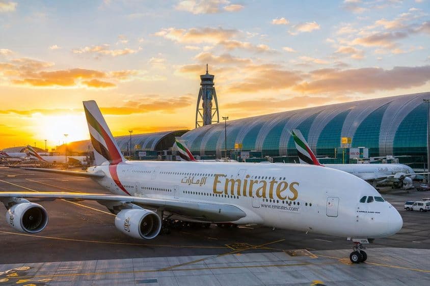 Letisko Dubaj pri západe slnka