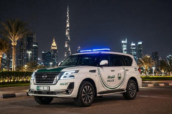 Dubajské policajné auto v noci