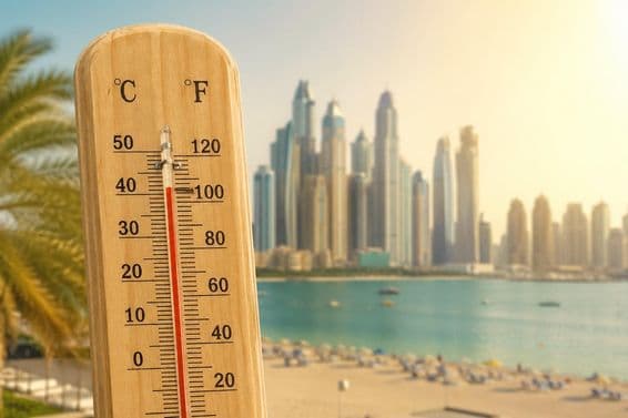 Extrémna horúčava na pláži v Dubaji