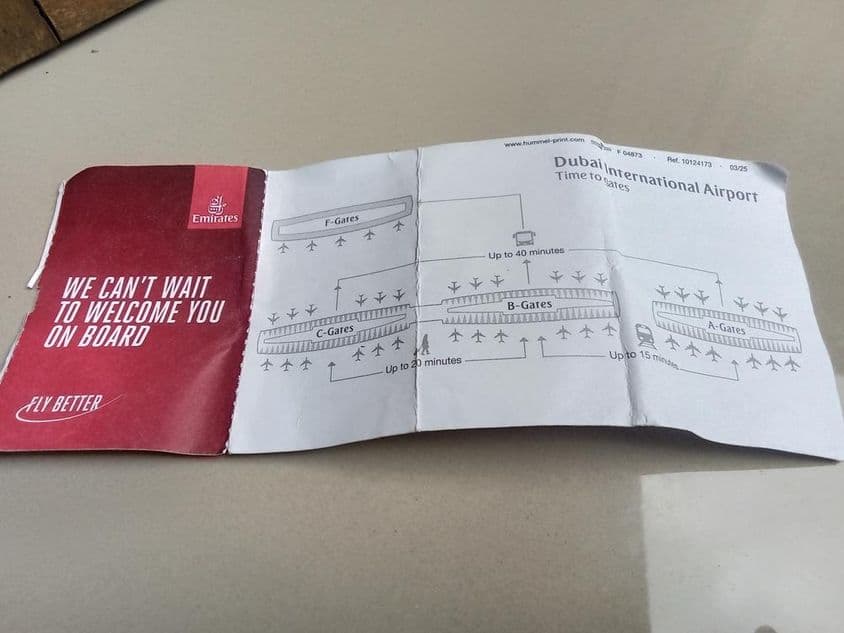 Boarding pass pre leteckú spoločnosť Emirates.